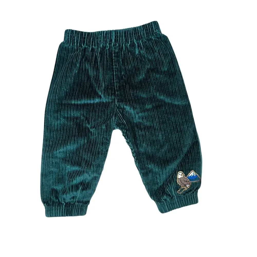 Vintage Carters baby hunter green corduroy pull on pants with eagle 3-6 months